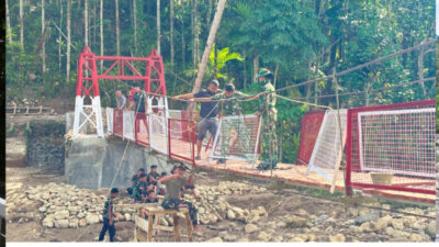 Bakti TNI AD, Kodim 0213/Nias Rampungkan Jembatan Gantung Sungai Hou